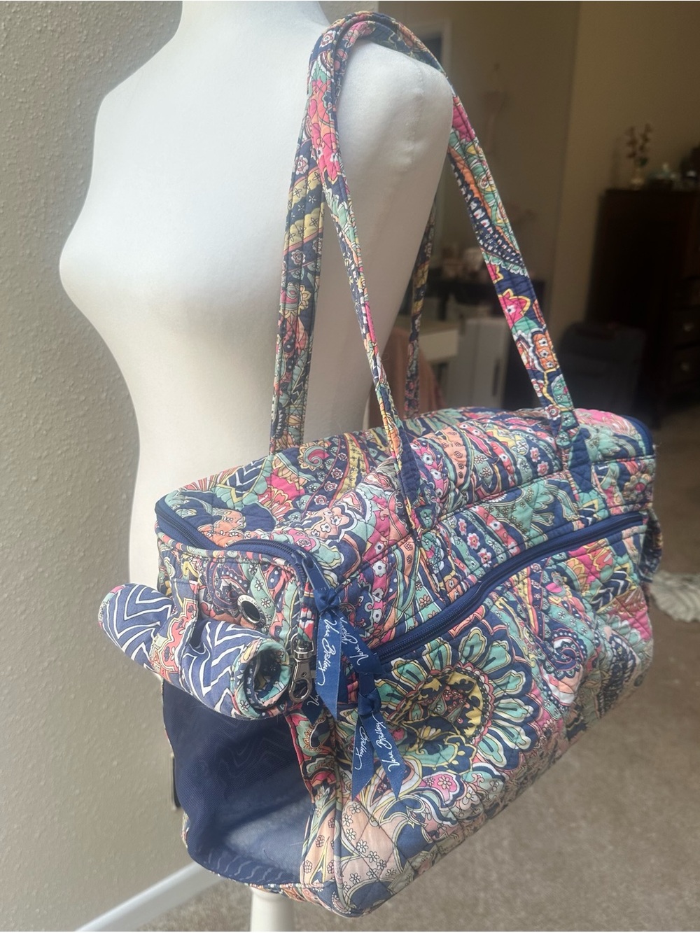 Vera Bradley Quilted Pet Carrier Tote Bag Travel Blue Multicolor Floral Paisley